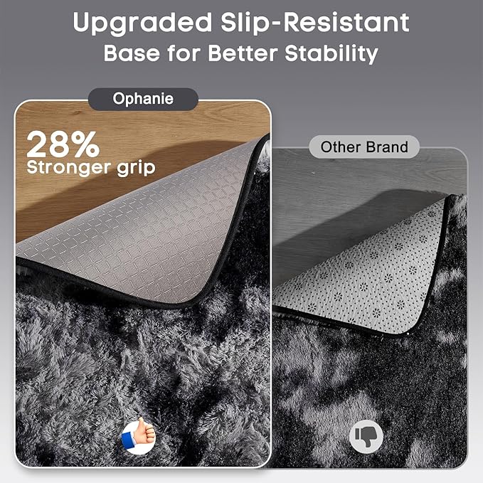Ophanie Tie-Dyed Black&Grey Area Rugs for Bedroom Living Room, Fluffy Shag Fuzzy Carpet, Plush Shaggy Rug, 4x6 Indoor Carpet for Kids Boys Dorm Home Decor Aesthetic, Nursery