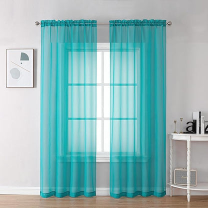Chyhomenyc Turquoise Sheer Curtains 72 Inch Length 2 Panels, Light Filtering Soft Airy Rod Pocket Voile Window Curtain Drapes for French Door Bedroom Living Room, Each 42Wx72L Inches