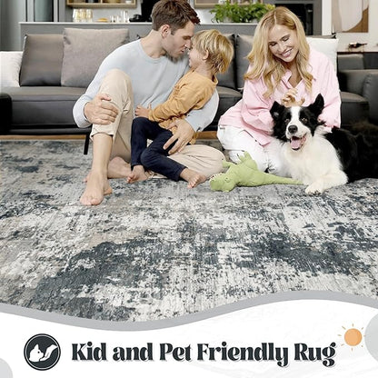 XLUEZ 8x10 Area Rugs for Living Room, Washable Modern Abstract Large Area Rug Neutral Soft Non Slip Kids Rug Stain Resistant Indoor Carpet for Bedroom Nursery Dining Room Playroom(GreyWhite, 8'x10')