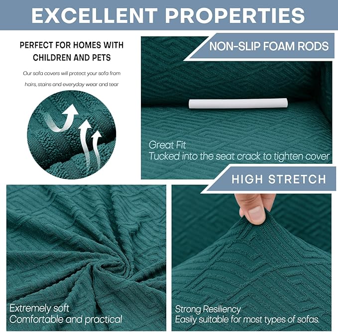 ZNSAYOTX 1 Piece Jacquard Couch Covers for 2 Cushion Couch High Stretch Loveseat Slipcover for Pets Dogs Anti Slip Love Seat Sofa Slipcover Furniture Protector (Medium, New Pattern Blackish Green)