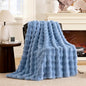 Cozy Bliss Faux Fur Bubble Throw Blanket for Couch, Fuzzy Soft Plush Thick Blanket for Sofa Bed Gift, 50x60 Inches Misty Blue