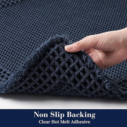 RESARE Waffle Bathroom Runner Rugs, Super Absorbent Bath Mat Non Slip Washable Quick Dry, Upgraded Ultra Soft Boho Bath Rugs with Tassels for Hallway Bedroom Laundry Room, 2'x4'(24"x48"), Navy