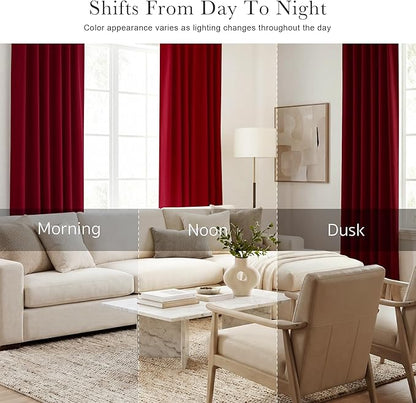 PONY DANCE Blackout Curtain Panels - Red Drapes Christmas Home Decoration Modern Elegant Back Tab Rod Pocket Curtains Room Darkening Energy Saving for Bedroom, 42 x 45 inch, Red, One Pair