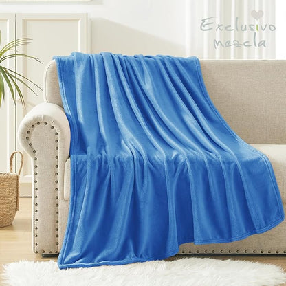Exclusivo Mezcla Fleece Throw XL Blanket for Couch, Sofa, Super Soft and Warm Washed Blue Blankets, All Season, Cozy, Plush, Lightweight, 50x70 Inches