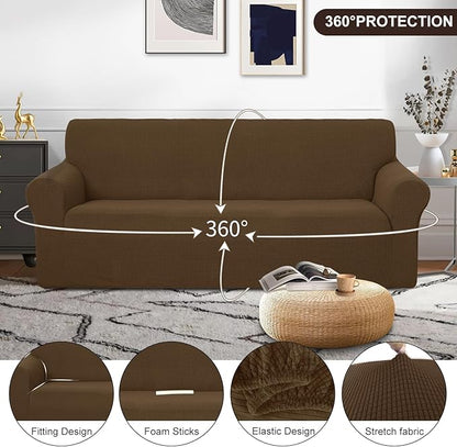 U-NICE HOME Stretch Couch Cover Sofa Cover Washable Sofa Slipcover Furniture Protector for 3 Cushion Couch Sofa Pet Friendly(Sofa, Brown)