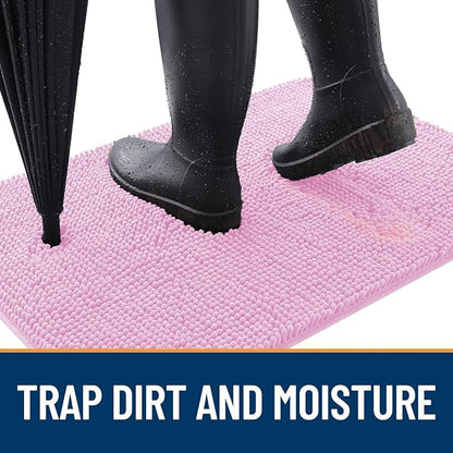 OLANLY Dog Door Mat for Muddy Paws 35x24, Absorbs Moisture and Dirt, Absorbent Non-Slip Washable Doormat, Quick Dry Chenille Mud Mat for Dogs, Entry Indoor Entryway Carpet for Inside Floor, Pink