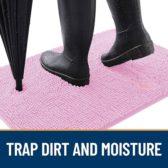 OLANLY Dog Door Mat for Muddy Paws 70x35, Absorbs Moisture and Dirt, Absorbent Non-Slip Washable Doormat, Quick Dry Chenille Mud Mat for Dogs, Entry Indoor Entryway Carpet for Inside Floor, Pink
