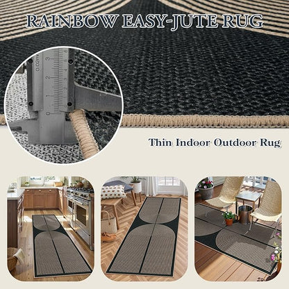 Lahome Enfys Modern Rainbow Hallway Runner Rug, 2x6 Washable Easy Jute Rugs for Entryway Kitchen Farmhouse Indoor Outdoor Carpet, Non Slip Runner for Porch Bedroom Laundry Front Door