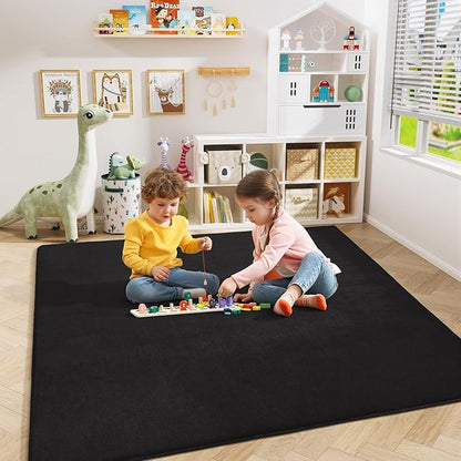 Amearea 4x4 Square Area Rugs for Bedroom Living Room, Modern Black Thickened Memory Foam Rug, Fluffy Indoor Washable Rug Non Slip Minimalist Carpet for Entryway Kids Boys Girls Dorm Nursery Room Decor