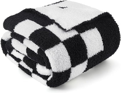 Bedsure GentleSoft Checkered Twin Blanket for Couch - Super Soft Cozy & Warm Knit Throw Blanket, Breathable, Lightweight & Fluffy Plaid Blanket for Bed, Sofa, Gifts for Women Men, Black, 60x80 Inches