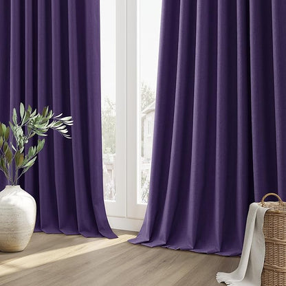 Guken 100% Blackout Curtains 120 Inch Length 2 Panels Set for Living Room Bedroom Back Tab Thermal Insulated Black Out Linen Drapes Room Darkening New Purple,52x120