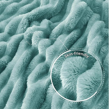 Exclusivo Mezcla Twin Size Flannel Fleece Blanket, Super Soft Striped Jacquard Bed Blanket, Lightweight Fuzzy Cozy for All Seasons, 60x80 Inches, Celadon