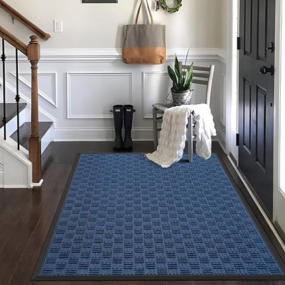 Mibao Front Door Mat, Heavy Duty Durable Welcome Mat for Outdoor Indoor, Dirt Trapper Waterproof Super Absorbent Door Mat for Entryway Outside Patio Porch, 61.5" x 36", Blue