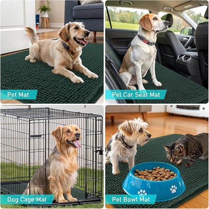 OLANLY Dog Door Mat for Muddy Paws 47x20, Absorbs Moisture and Dirt, Absorbent Non-Slip Washable Doormat, Quick Dry Chenille Mud Mat, Entry Indoor Entryway Carpet for Inside Floor, Blackish Green