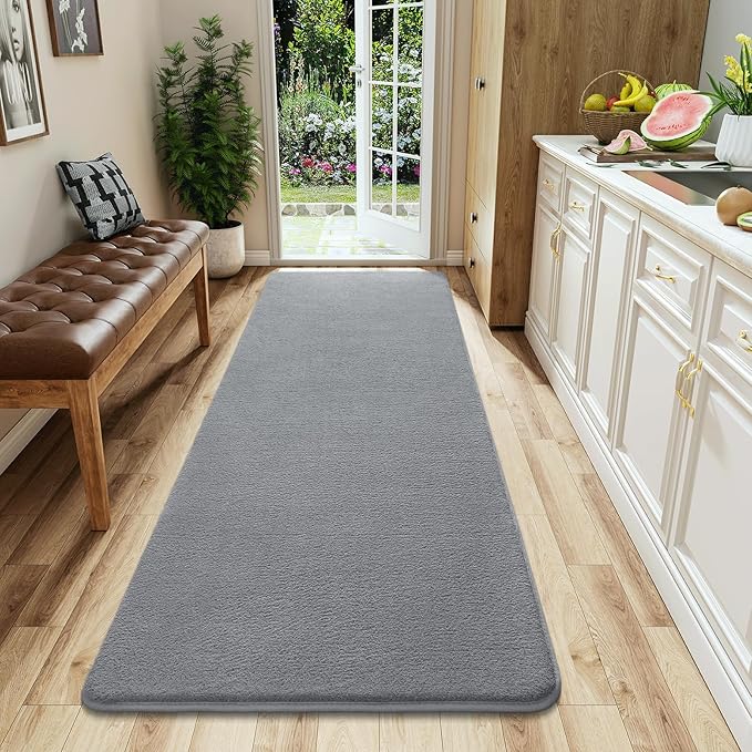AROGAN Shag Runner Rug for Hallways, 2x6 Feet Washable Rugs with Memory Foam for Bedroom, Entryway Indoor Fluffy Throw Rug for Bedside Living Room Kids Girls Nursery Dorm Room Decor, Grey