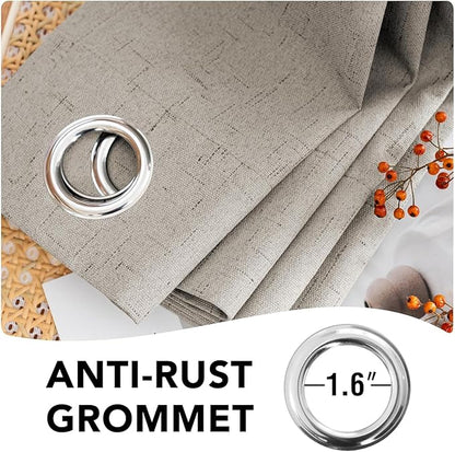 H.VERSAILTEX Linen Curtains 100% Blackout Curtains for Bedroom 90 inch Long Full Light Blocking Nature Linen Blended Window Curtains for Living Room Nickel Grommet (2 Panels, Stone)