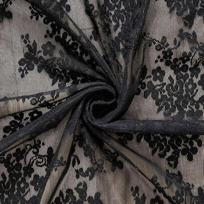 YJ YANJUN Vintage Lace Curtains 45 Inch Length-Victorian Dark Floral Pattern Black Sheer Curtain Panels for Kitchen Bedroom,Light Filtering, Gothic Witchy Halloween Short Drapes 2 Panels 52W x 45L