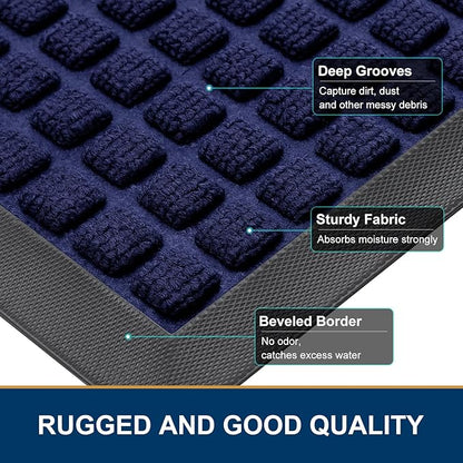 Smiry Front Door Mat Outside Entrance, Heavy Duty Natural Rubber Doormat, Non Slip, Trap Dirt and Moisture, Easy Clean, Low Profile Welcome Floor Mats for Indoor Outdoor Entry, 47x32 Inch, Navy Blue