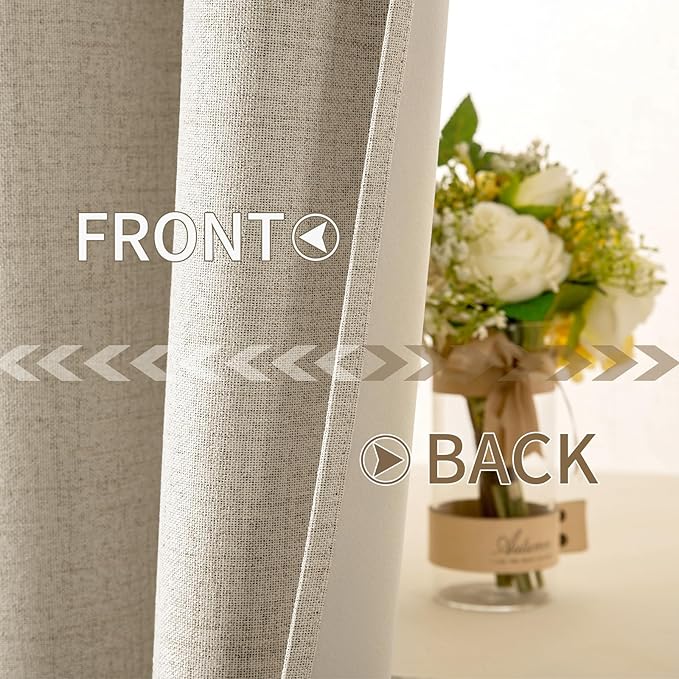 MIULEE 100% Blackout Linen Curtains for Bedroom Thermal Insulated Stone Grommet Room Darkening Curtains & Drapes Fall Decor for Living Room Nursery 52 x 108 Inch (2 Panels)