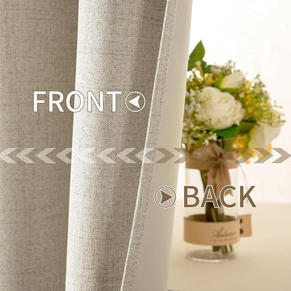 MIULEE 100% Blackout Linen Curtains for Bedroom Thermal Insulated Stone Grommet Room Darkening Curtains & Drapes Fall Decor for Living Room Nursery 52 x 108 Inch (2 Panels)