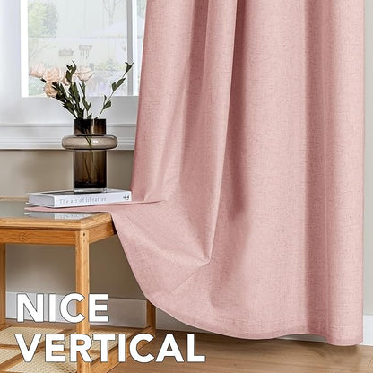 H.VERSAILTEX Linen Curtains 100% Blackout Curtains for Bedroom 63 inch Long Full Light Blocking Nature Linen Blended Window Curtains for Living Room Nickel Grommet (2 Panels, Heathered Baby Pink)