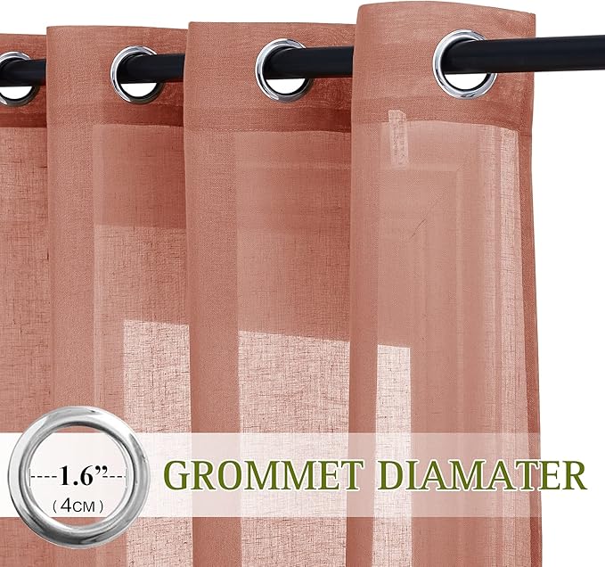 NICETOWN Open Linen Weave Linen Burlap Window Curtains, 72 inches Medium Long Privacy Semi-Transparent Sheer Panels for Farmhouse/Bedroom, Terracotta=Burnt Orange, 104" Wide Total 2 Panels