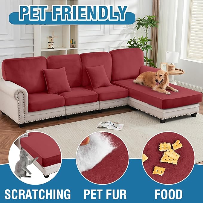 Couch Cover Stretch Velvet Sofa Cushion Cover 1-Piece - Elastic Washable Slipcover for Seat or Backrest, Couch Seat Covers for Sofas (Christmas Red)