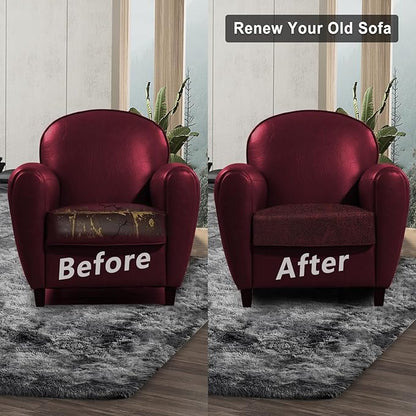 Leather Look Couch Cushion Covers Sofa Seat Slipcovers Sets Couches Furniture Protector for Sectional Armchair Loveseat Pets Kids Stretch Spandex Fabric (1 Cushion Armchair, Burgundy)