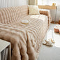 HANDONTIME Plush Sofa Slipcovers Washable Couch Cover for Sofa Super Soft Faux Fur Sofa Covers for 3 Couch Cousion Soild Khaki Rabbit Plush Couch Cushion Covers for Kids Pets,71" X134"