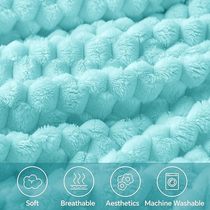 BEDELITE Fleece Blanket - 3D Jacquard Decorative Aqua Twin Blankets for Couch & Bed, Soft and Cozy Warm Plush Fluffy Blanket All Seasons Suitable, 60x80Inches