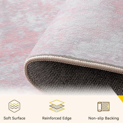 Washable Area Rugs 5'x8' Non-Slip Modern Abstract Soft for Living Room Entryway Bedroom Nursery, Print Pattern, Grey Pink