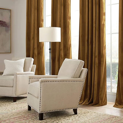 RYB HOME Brownish Gold Velvet Curtains 108 inch, Retro Vintage Room Darkening Window Curtains for Living Room Drafts Block Privacy Shades for Bedroom Playroom Home Theater, W52 x L108 inch, 2 Panels