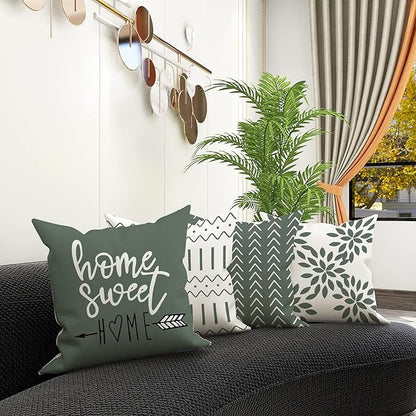 YCOLL Pillow Covers 20x20 Set of 4, Modern Sofa Throw Pillow Cover, Decorative Outdoor Linen Fabric Pillow Case for Couch Bed Car, Aqua Green