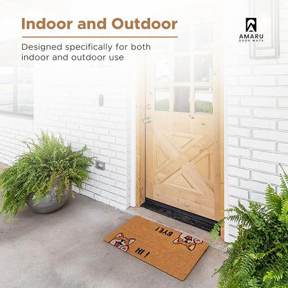Hi-Bye Dog - 24"x36" - Coir Door Mat with Heavy Duty Backing - Welcome Mats for Entryway, Porch - Anti-Slip PVC & Coconut Fiber Surface - Natural Home Accessories, Minimalist Original Design
