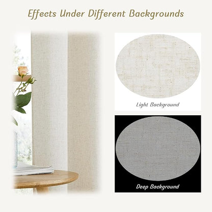 NICETOWN Textured Linen Sheer 108 inch Curtains for Living Room, Grommet Privacy Translucent with Light Filter Thick Flax Sheer Drapes for Bedroom, Natural, W55 x L108, 2 Panels