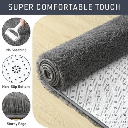 LOCHAS Ultra Soft Indoor Modern Area Rugs 6x9, Fluffy Living Room Carpets for Children Bedroom Home Decor Nursery Rug, Coal-Gray
