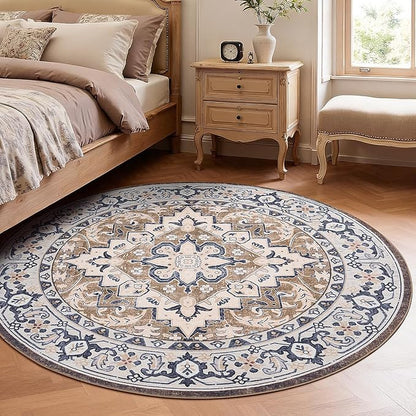 Lofus 4ft Area Rugs for Living Room, Washable Area Rug, Rugs for Bedroom, Kitchen, Vintage Boho Carpet, Soft Non-Slip, Low Pile Large Area Rug for Office Dining Room, Floral Brown