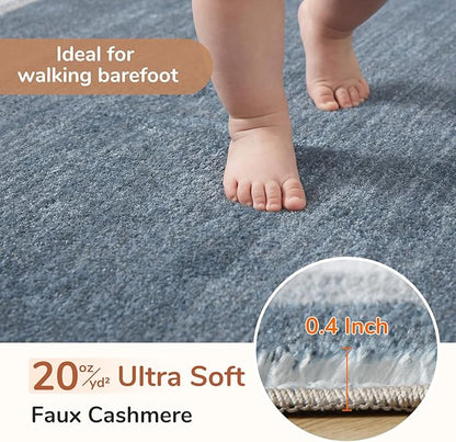 OPPODREAM Border Soft Area Rugs 5x7, Washable Blue Rug with Non Slip Backing, 5 x 7 Faux Cashmere Low-Pile 5x7 Carpet