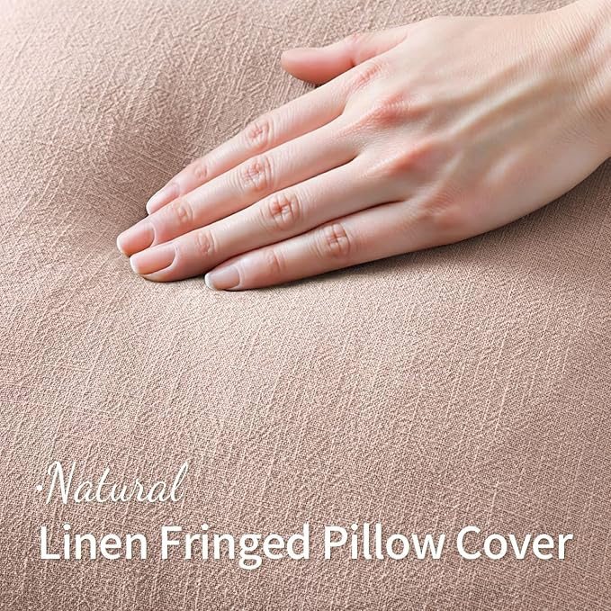 MIULEE Valentines Decorative Throw Pillow Covers Neutral Linen Fringe Throw Pillows Set of 2 Light Pink Boho Farmhouse Cushion Covers for Couch Sofa Bed Living Room Spring Home Decor 18x18 Inch