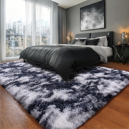 Black and White Rug for Living Room, 6x9 Area Rug for Bedroom, Bedside Indoor Floor Fluffy Shag Carpet, Plush Soft Rug for Boys Girls Kids Room Nursery Dorm Home Decor