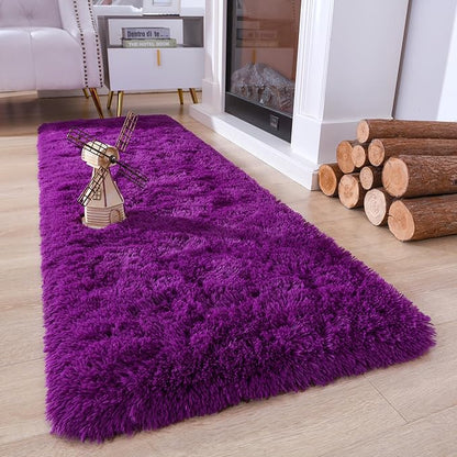 Chicrug Soft Runner Rugs for Bedroom Living Room Plush Fluffy Rug 2x6 Feet, Shag Furry Area Rug Carpet Non Shedding for Nursery Children Kids Girls Room Home Decorative, Dark Purple