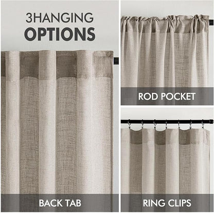 MIULEE Burlywood Birch Linen Curtains 96 Inches Long 2 Panels for Bedroom Living Room, Soft Linen Textured Window Drapes Semi Sheer Light Filtering Back Tab Rod Pocket Farmhouse Burlap Look Decor