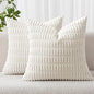 MIULEE Pack of 2 Corduroy Decorative Euro Sham Throw Pillow Covers 24x24 Inch Soft Boho Striped Pillow Covers Modern Farmhouse Home Decor for Sofa Living Room Couch Bed Pure White