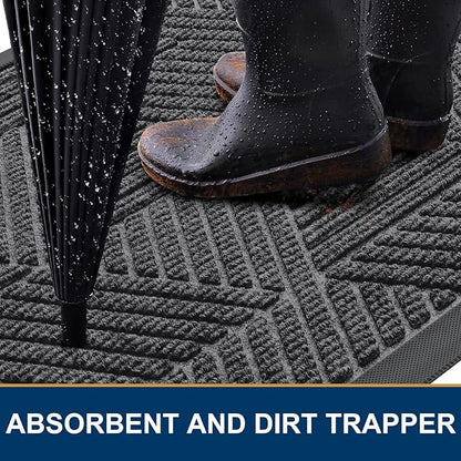 Smiry Front Door Mat Outside Entrance, Heavy Duty Sturdy Natural Rubber Doormat, Trap Dirt and Moisture, Easy Clean Low Profile Mats for Indoor Outdoor Entry, Irregular Triangle (47x32, Light Grey)
