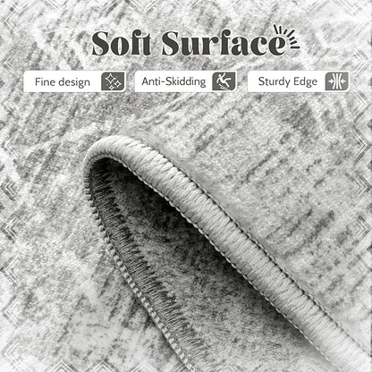 Living Room Rugs 8x10: Washable Moroccan Geometric Boho Rug Farmhouse Non Slip Stain Resistant Large Rug Low Pile Soft Carpet for Bedroom Dining Room Children Room (Grey,8'x10')