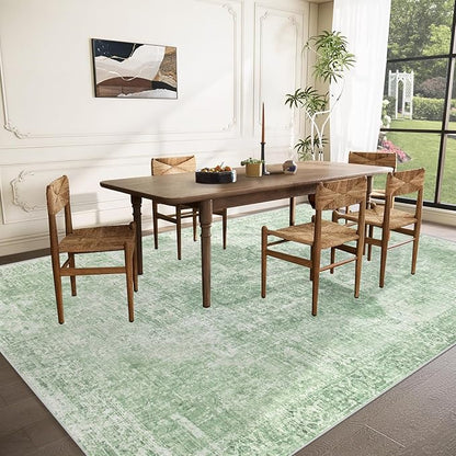 Area Rug 8x10 Washable Rug, Vintage Boho Medallion Rugs Non-Slip Soft Low Pile Large Distressed Rug Indoor Retro Carpet for Living Room Bedroom Dining Room Home Office (SageGreen, 8'x10')