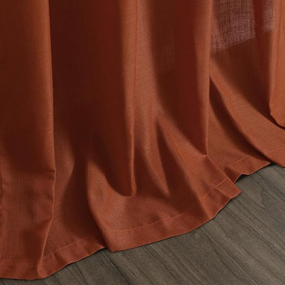 Linen Blend Terracotta Curtains 96 inches Long 2 Panel Back Tab Rod Pocket Rustic Farmhouse Boho Curtains for Dining Room Semi Sheer Brick Burnt Bohemian Fall Decor Rust Curtain 96 inch Length