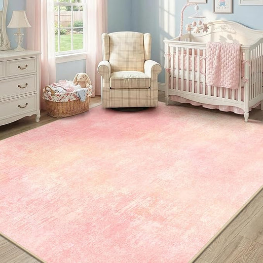 Washable Area Rugs 6'x9' Non-Slip Modern Abstract Soft for Living Room Entryway Bedroom Nursery, Print Pattern, Light Pink