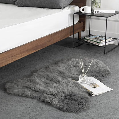 Ashler Faux Fur Rug, Fluffy Shaggy Area Rug Ultra Soft 2.3 x 3.3 Feet Sheepskin Fur Rug, Dark Grey Fuzzy Rug Machine Washable Shag Rug, Nursery Decor Throw Rugs for Bedroom, Kids Room, Living Room