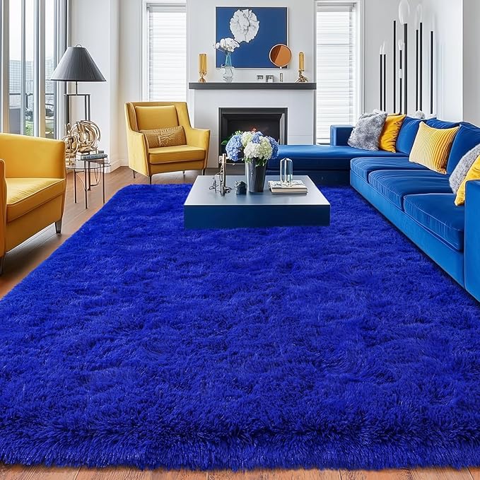 Rugs for Living Room 8x10, Soft Shaggy Modern Shag Area Rug for Bedroom, Upgrade Non-Slip Plush Fluffy Carpet for Kids Boys Girls Room Home Decor Aesthetic, Royal Blue